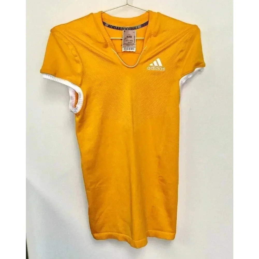 NWT Adidas‎ Mens Yellow Cap Sleeve Slim Football Jersey Top Size Large